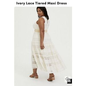 Torrid Women’s Size 24 Boho Prairie Peasant Lined Lace Tiered Maxi Dress Ivory